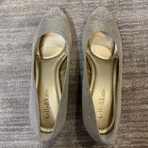 Kelly & Katie Sparkly Silver Peep Toe Heels